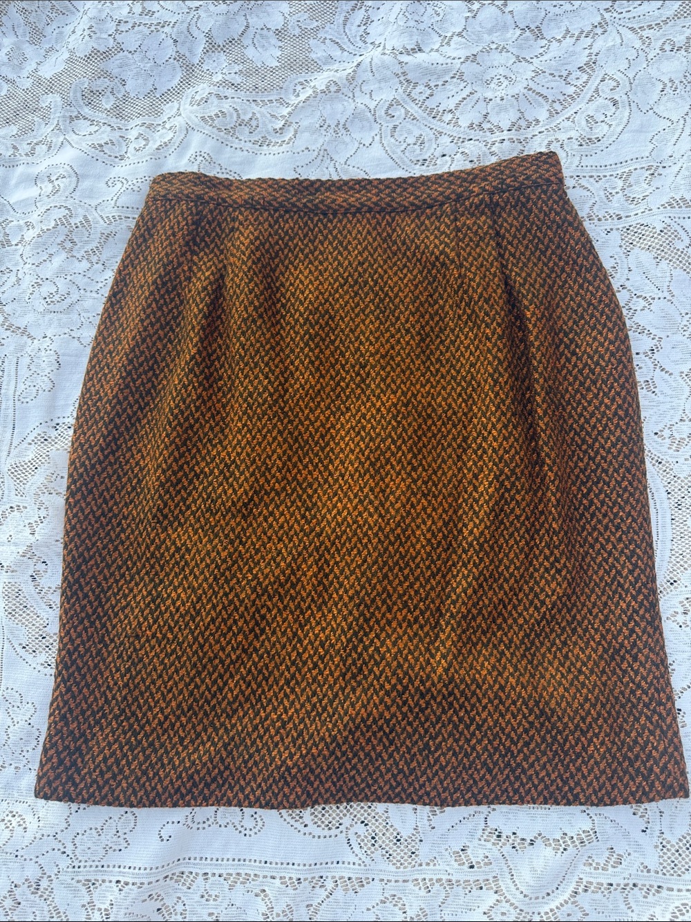 Vintage 90s Gianni Sport Wool Blend Herringbone Skirt Rust Brown Made USA 12